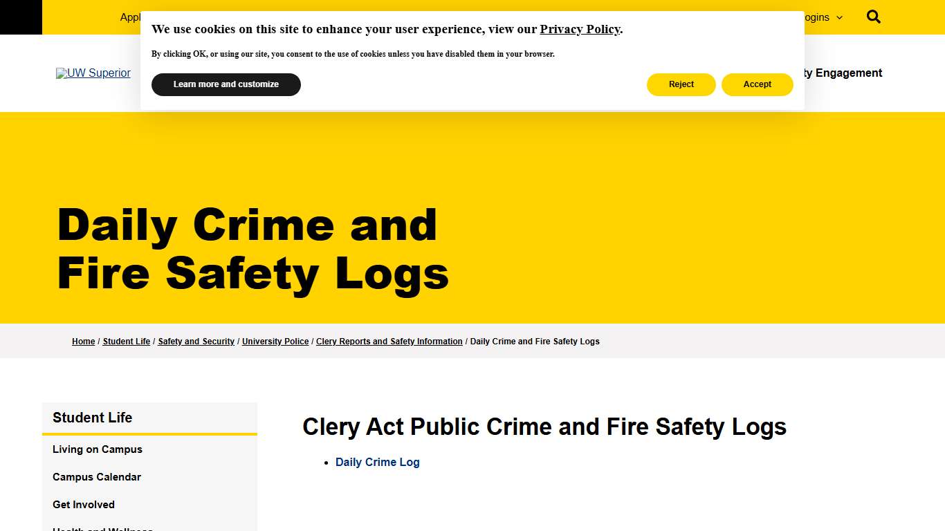 Daily Crime and Fire Safety Logs - UW Superior